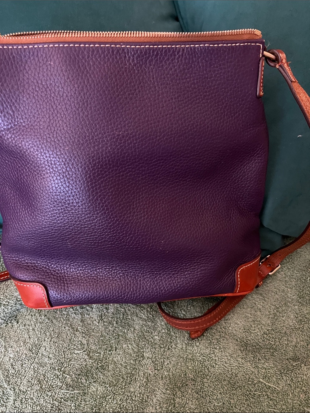 Dooney & Bourke Purple Leather Crossbody with Orange Trim - Picture 4 of 10